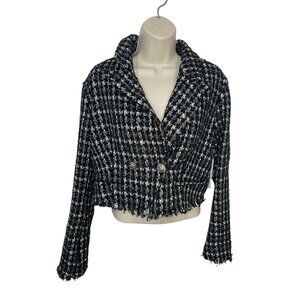 JustFab Women's Size Small Lurex Tweed Cropped Blazer Houndstooth Metallic